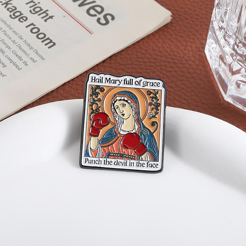 Hail Mary Enamel Pins Custom Punch The Devil In The Face Brooches Lapel Badges Clothes Funny Jewelry Gift for Kids Friends