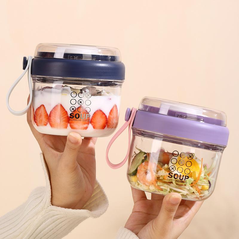 650Ml Portable Handheld Breakfast Cup Yogurt Bowl Leak Proof Salad Bento Lunch Box With Spoon