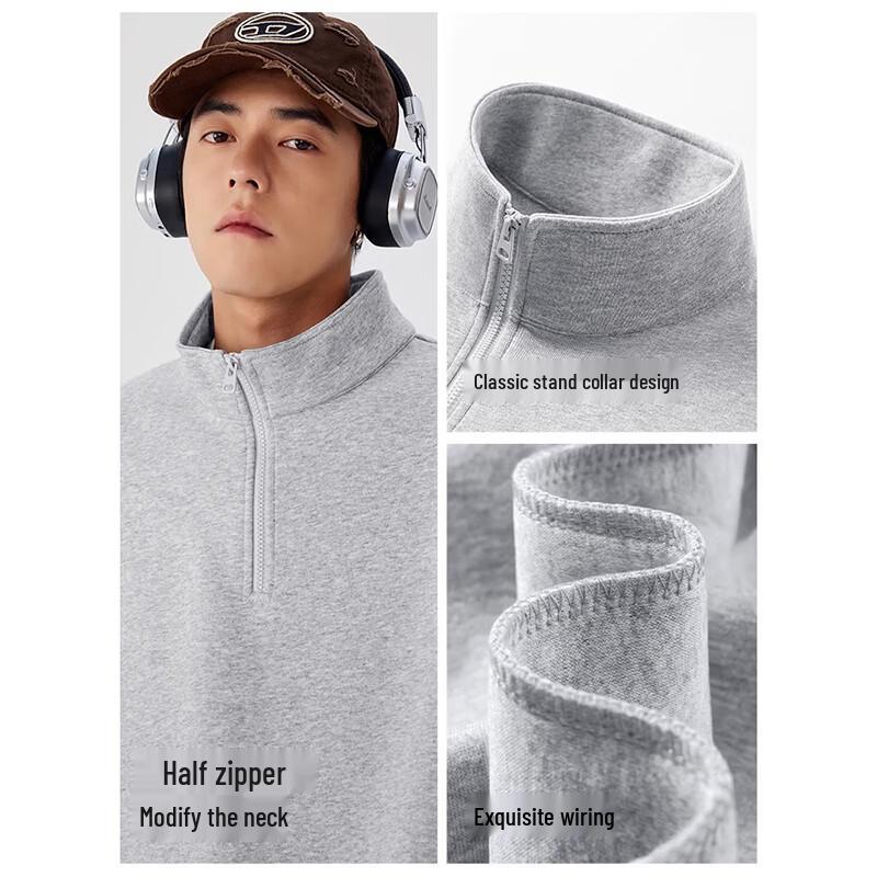 MINISO Men's High Street Relaxed Fit Half-Zip Stand Collar Sweatshirt