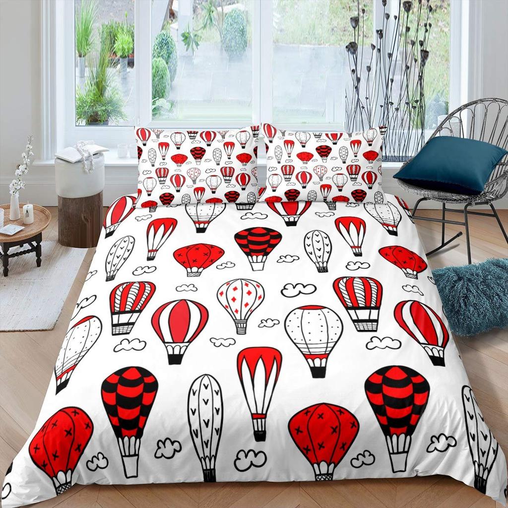 Hot Air Balloon Comforter Cover Set Vintage Bedspread Cover for Kids Landscape Quilt Cover Microfiber Polyester Bedding Set 3pcs