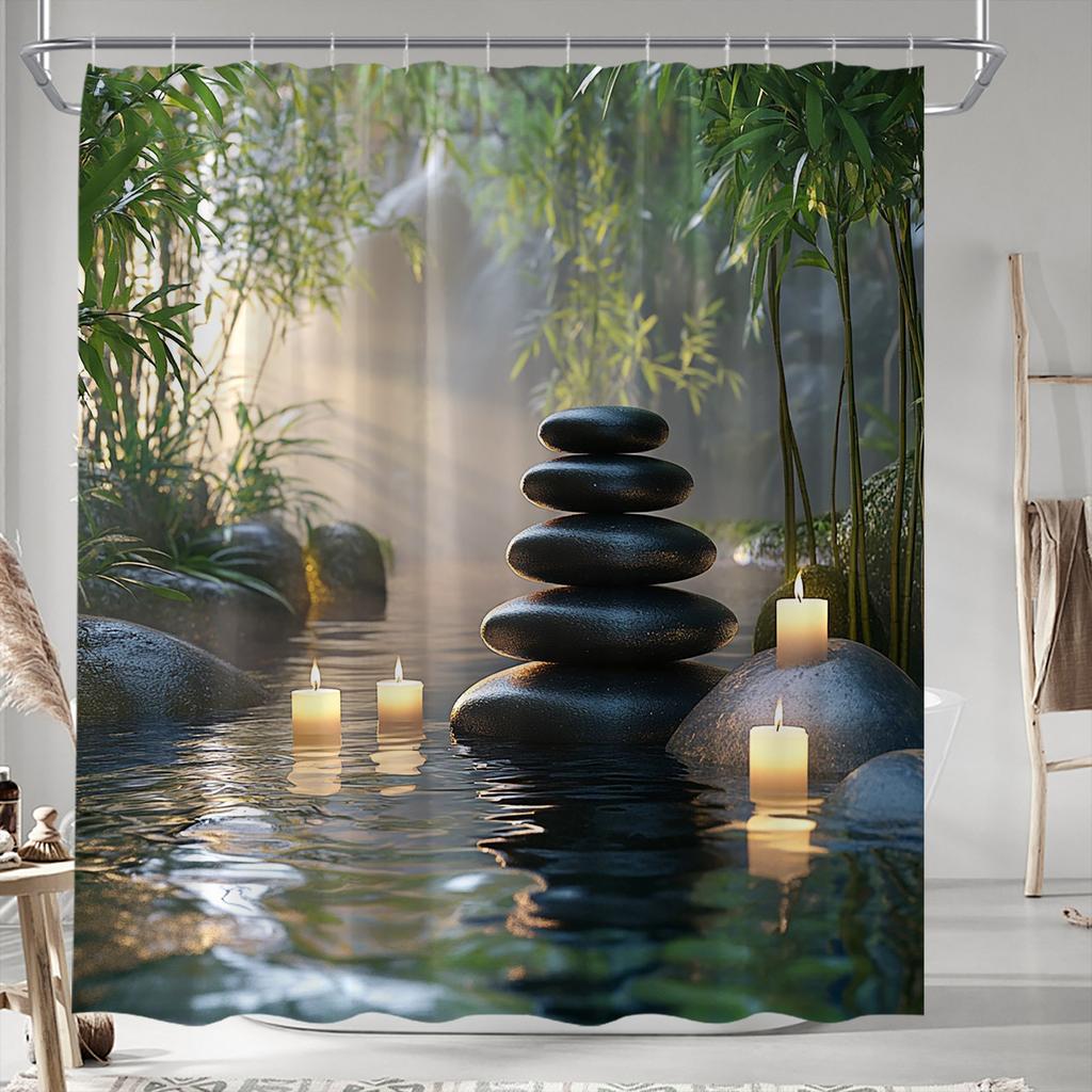 """Tenda da Doccia Giardino Zen" - Arredo Bagno Sereno, Perfetta per Chi Ama Design Tranquilli e Ispirati alla Meditazione"""