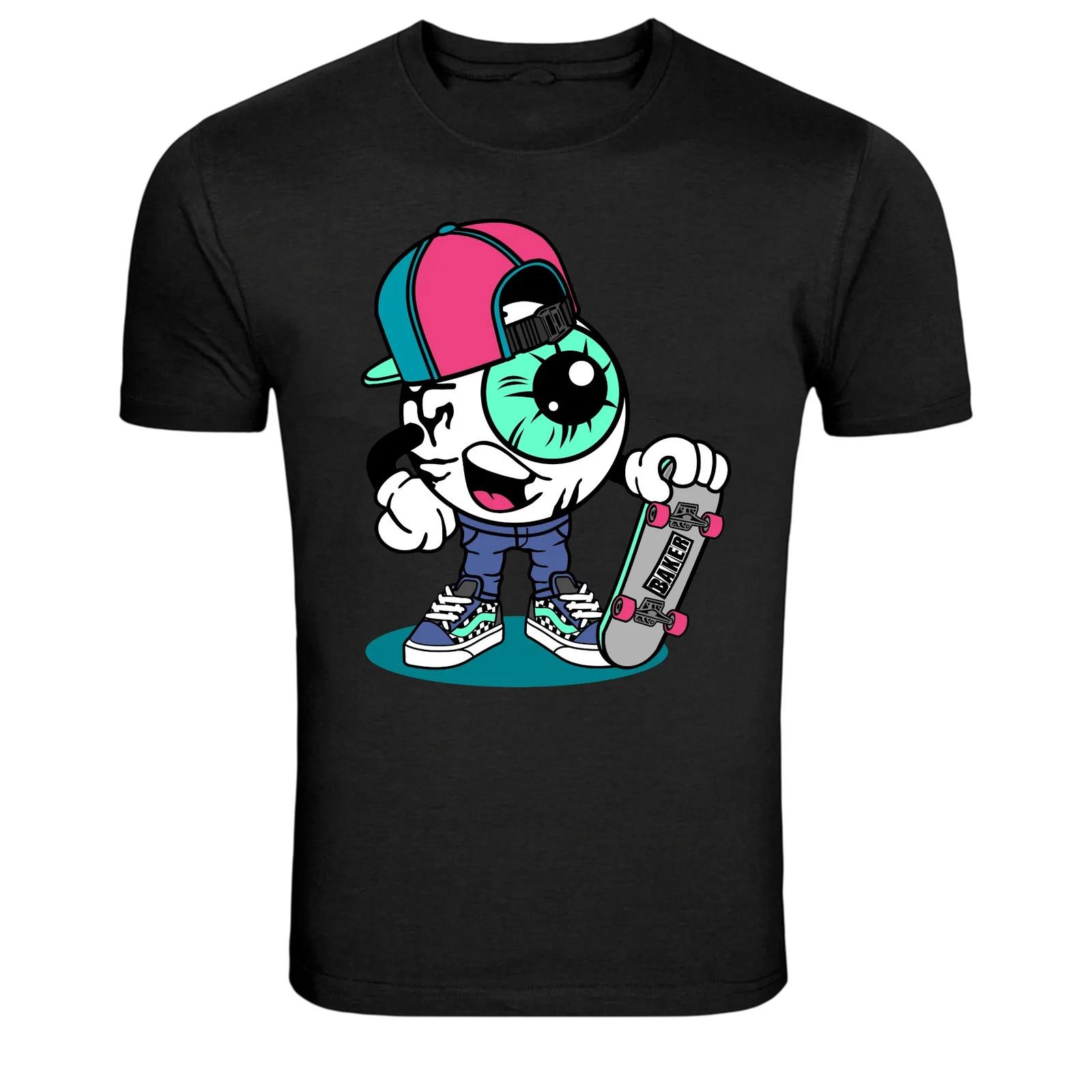 Skater Eyeball Cartoon Skateboard Street Graphic T-Shirt XXXL