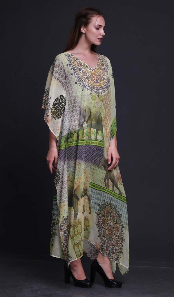 Phagun Elephant Animal Beach Kaftan Bikini Cover Up Womena    S Maxi Dress Long