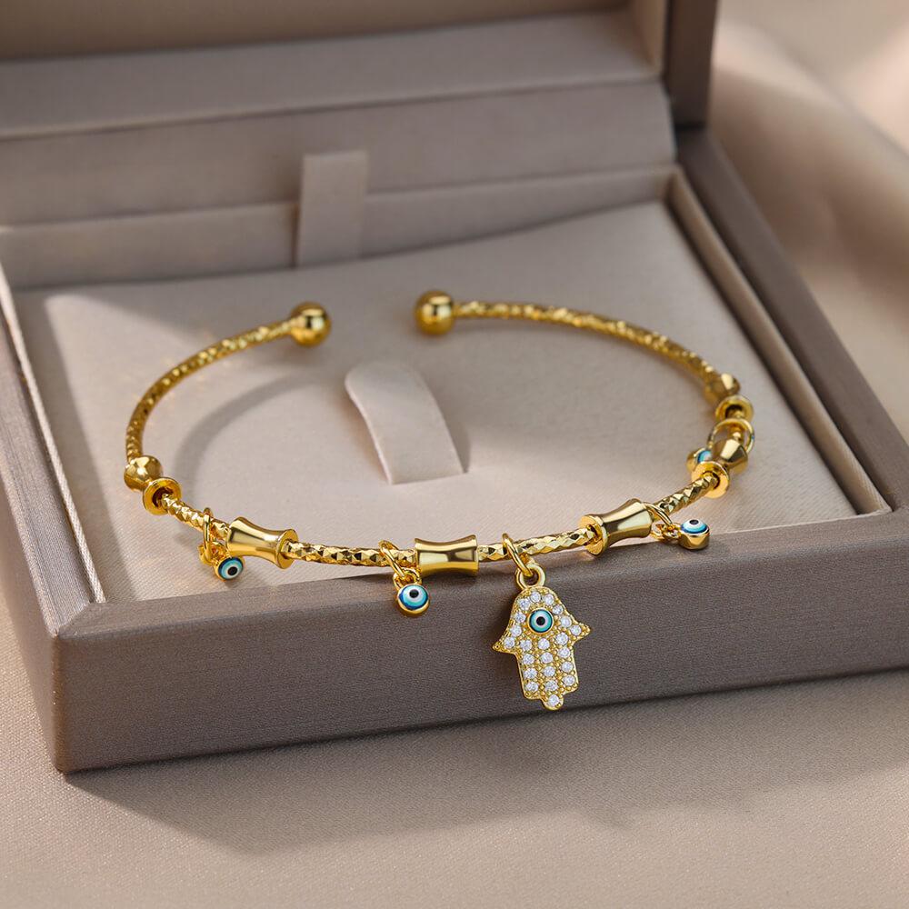 Hand Evil Eye Bracelet For Women Stainless Steel Zircon Bracelet Bangle Turkish Lucky Luxury Couple Zircon Pulseras Bijouxfemme