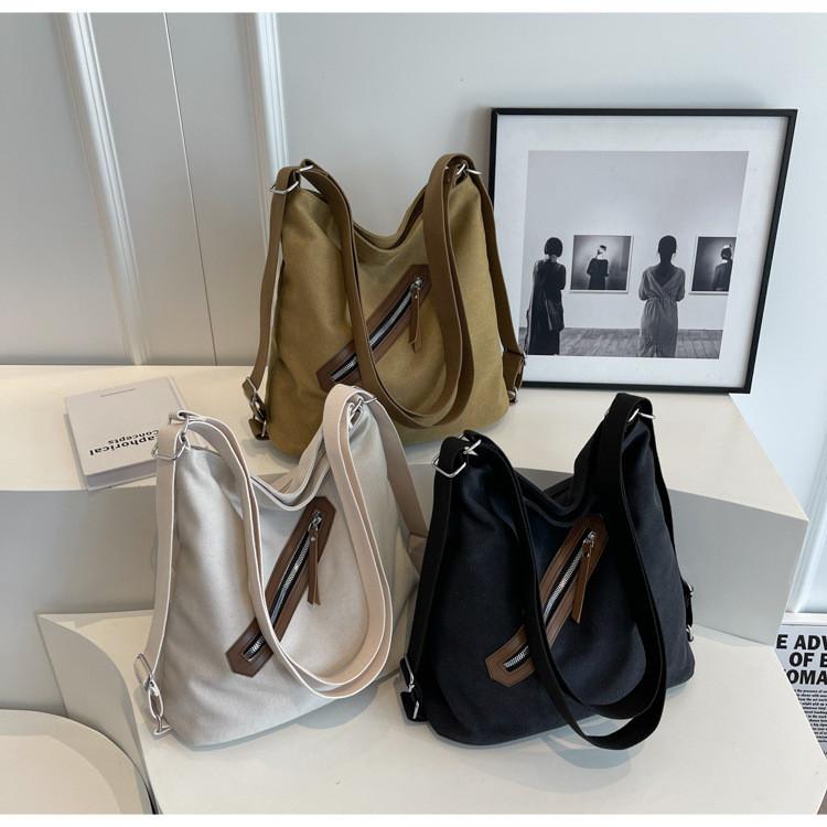 Large Capacity Women's Canvas Bag 2024 New Simple Street Style Tote Shoulder Bag