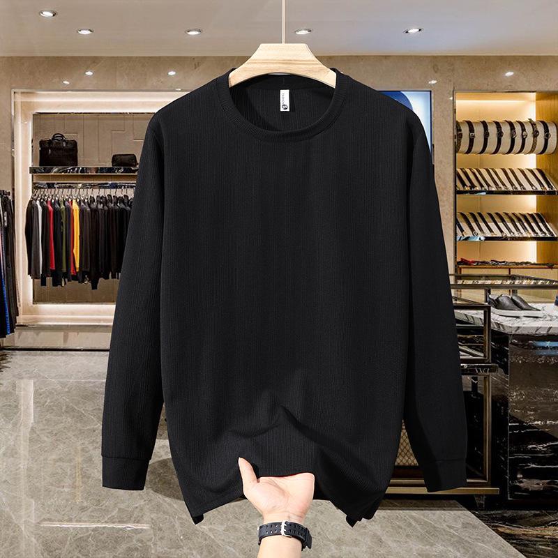 Men's Long-Sleeve Fleece-Lined Hoodie T-Shirt - Solid Color, Round Neck, Plus Size for Spring & Autumn