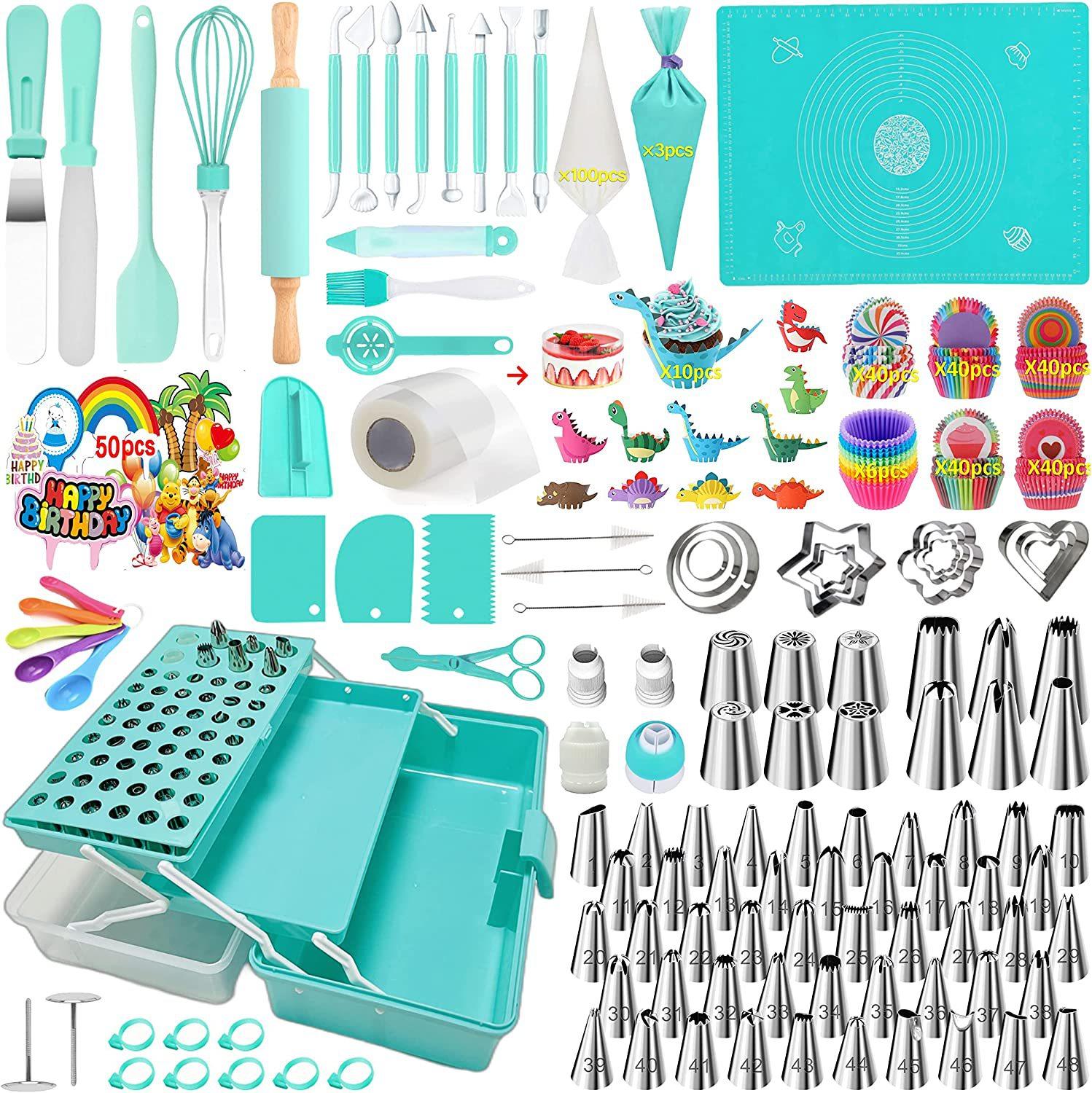 

488 Piece Cake Decorating Tools Set Cream Mounted Mouth Three-Layer Storage Box Plastic Material мятный зеленый