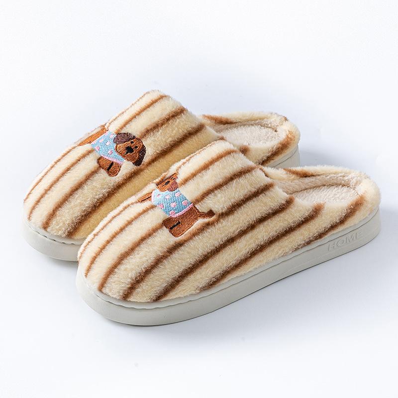 Embroidery Puppy Cotton Shoes Mop Autumn and Winter Indoor Home Couple Warm and Comfortable Plush Household Cotton Mop