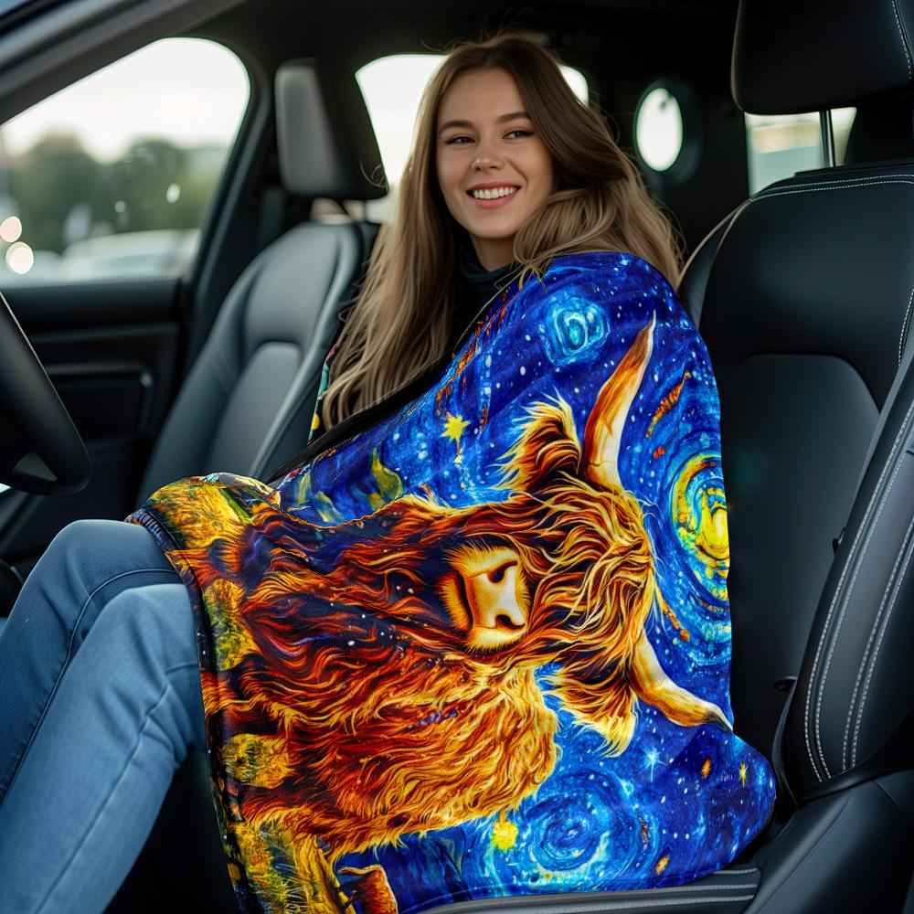 Hochlandrind Sternennacht Van Gogh Stil Kunstwerk Decke Galaxie Himmel Tierdruck Einzigartiger Kunst Wurf