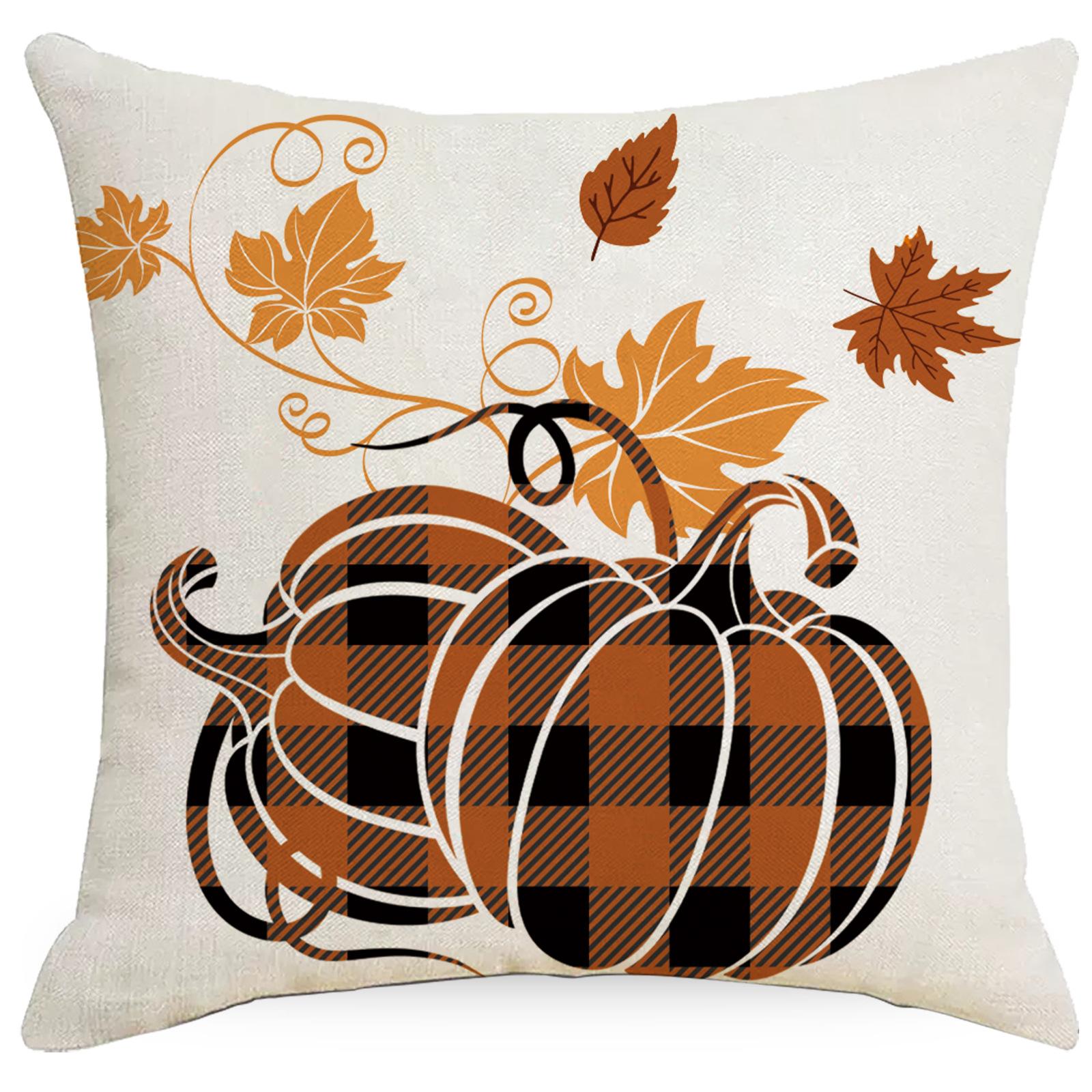 

Home Ornament Pillow Case Autumn Harvest Pumpkin Maple Leaf Linen Living Room Sofa Cushion Pillow Premium Durable 45 * 45Cm