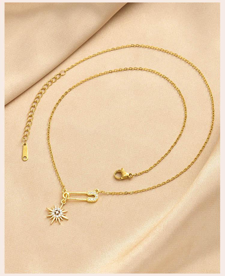Safety Pin Necklace Pave CZ Star Moon Sun Charms Pendant Jewelry for Women
