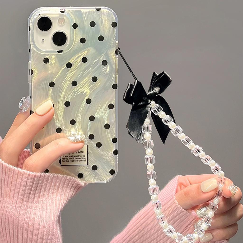 Stylish Laser Polka Dot Case for iPhone 15 14 13 12 11 Pro Max All-inclusive Shock-proof Girl Case with Chain