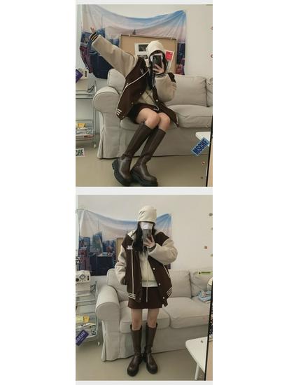 Women's Winter Trendy Korean Velvet Baseball Jacket with Embroidery