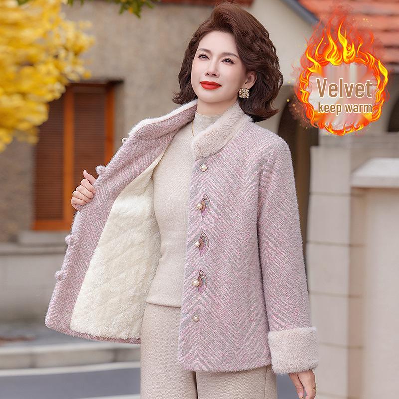 Stylish Short Winter Coat for Middle-Aged & Elderly Women - Imitation Mink Velvet, Plus Velvet Lining