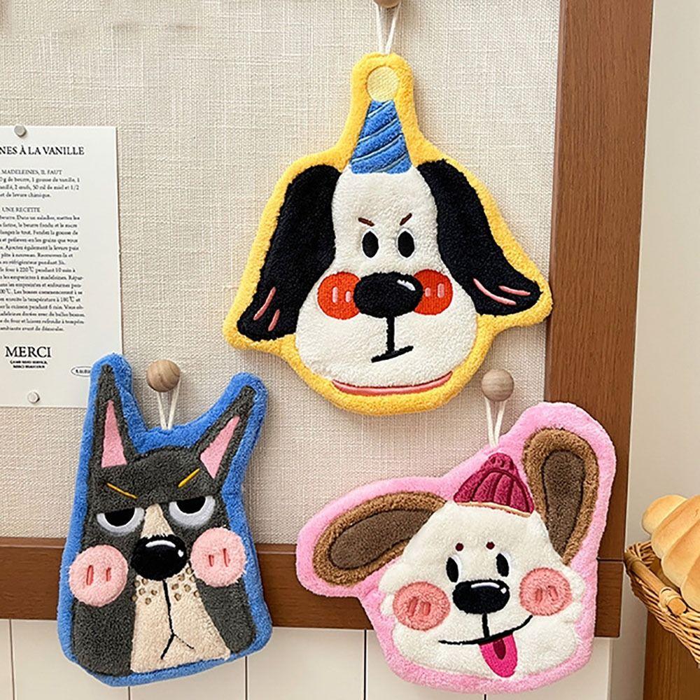 Durable Cute Dog Hand Towel Coral Fleece Soft Toilet Handkerchief Thickened Strong Water Absorption Washcloth Kitchen