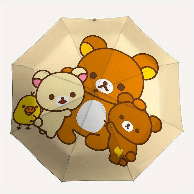 Rilakkuma, Friends Automatic Open/Close Umbrella-Cute Umbrella with Cute Design, Portable 3-Fold Compact Umbrella for Men & Women, Halloween