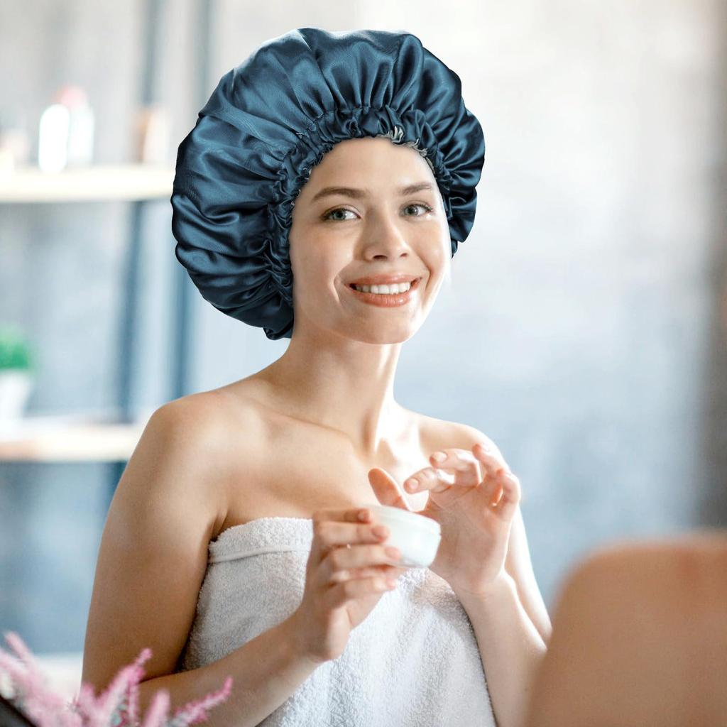 Women's Double-Layer Satin Sleep Cap - Adjustable Elastic Band for Soft Hair Protection