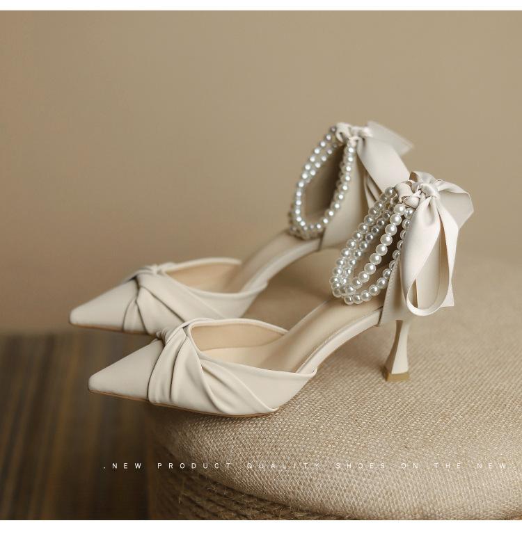 

Fashion temperament single shoes spring new pearl pointed head shallow mouth stiletto with high heels 39