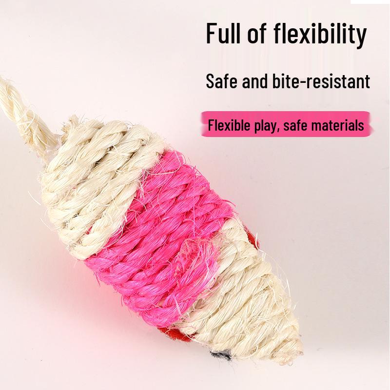 Self-Entertainment Sisal Mouse with Feather Teaser - Cat Toy for Scratching and Biting