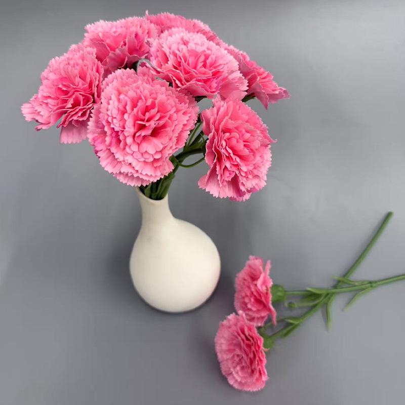 Short Stem Carnation Artificial Silk Flower Bouquet - Hand-Feel Moisturizing Floral Decor for Living Room Tabletop Arrangements