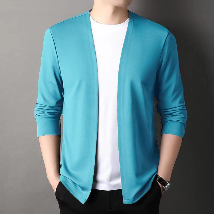 Slim Fit Cardigan for Men, Thin Spring and Autumn Outerwear, Long Sleeve Casual Trendy Versatile Pure Color Slim Fit Autumn