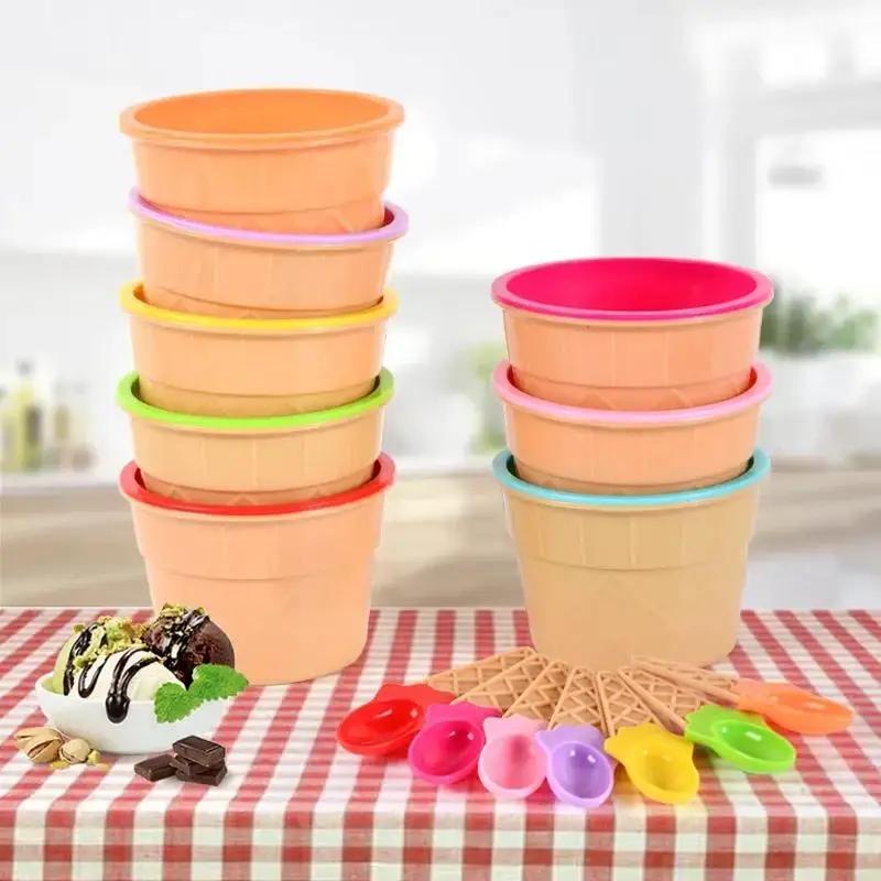 1 Pcs Ice Cream Bowl Set Double Layer Plastic Cup Creative Mixing Bowl Ice Cream Cone Shape DIY Ice Cream Tools