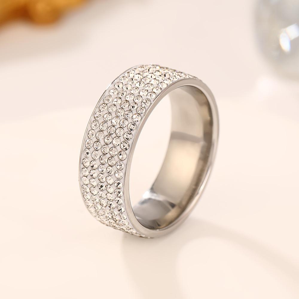 Vintage Retro Style Steel Ring for Women 5 Row Clear Crystal Jewelry Fashion Stainless Steel Engagement Wedding Rings