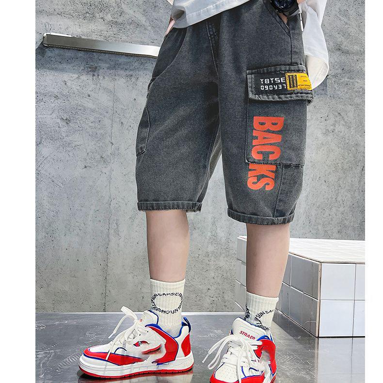 Short en jean pour adolescents de 4 à 10 ans, pantalon d'été doux imprimé lettres, pantalon décontracté pour enfants