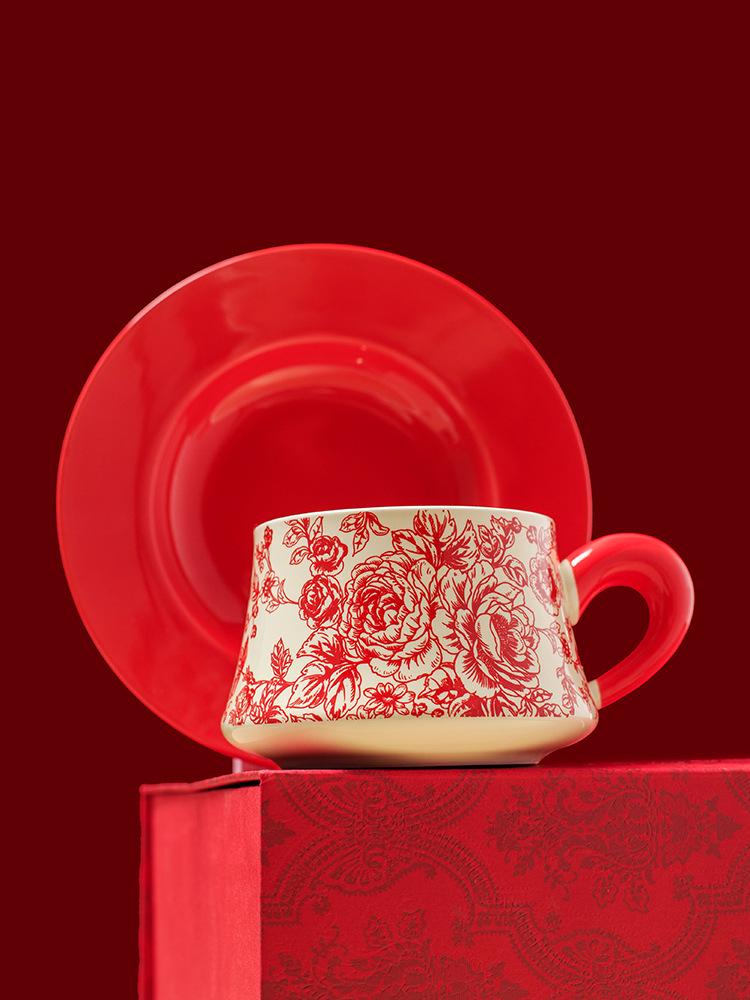Rose Yan Yu Ceramic Coffee & Tea Cup Set with Saucer - High-End Gift Box Edition