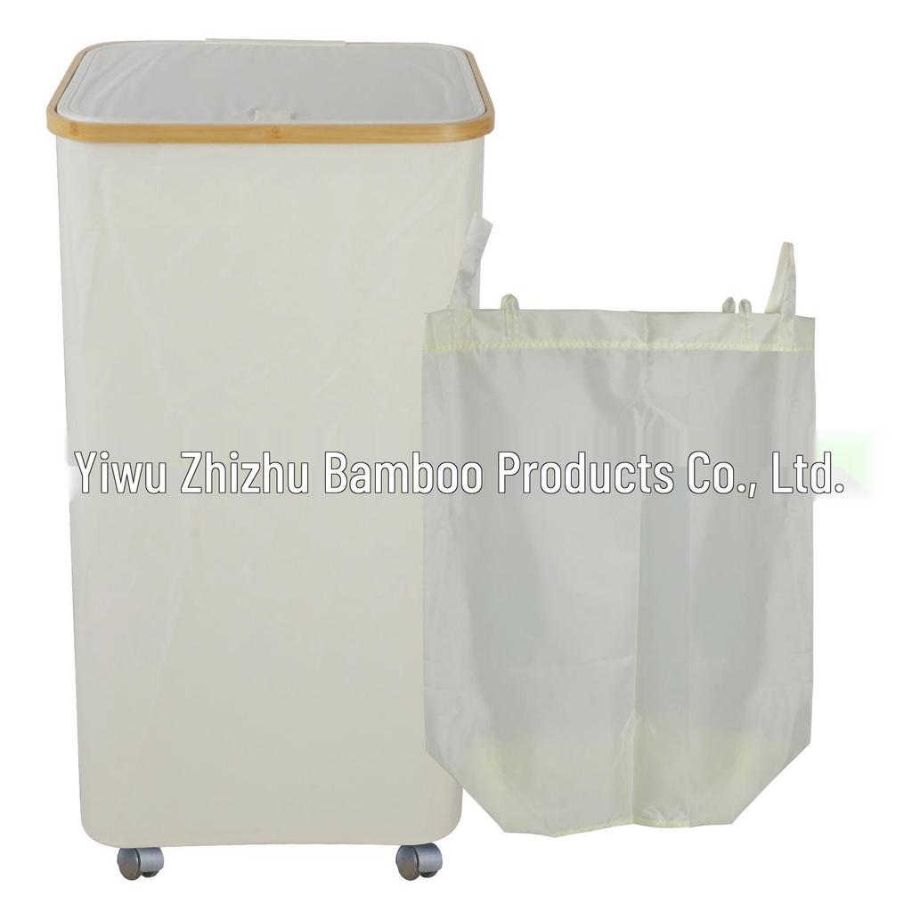 Foldable Bamboo Laundry Basket with Lid and Inner Bag for Bedroom or Bathroom