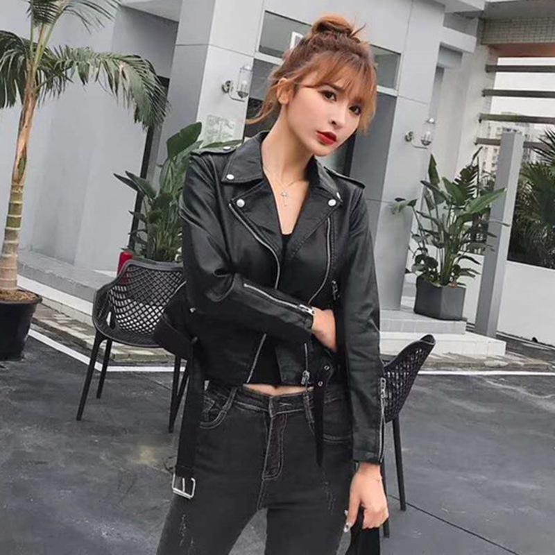 Slim Motorcycle Leather Jacket for Women, Slim Plus Size, Korean Style Short Small Leather Jacket, Washed Leather Lapels, Trendy