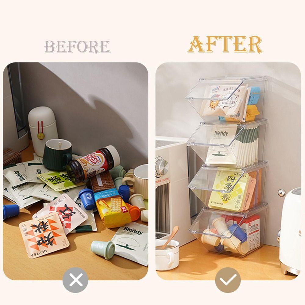 Stackable Tea-Bag Holder Organizer Clear Dust-proof Capsule Coffee Organizer Large Capacity With Cover Snack Storage Box