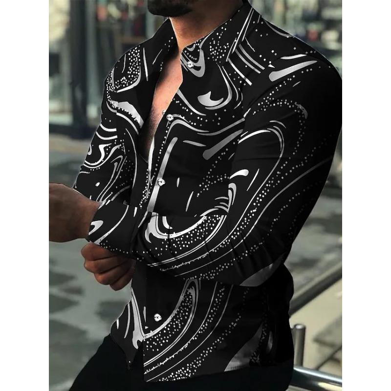 2024 Nouvelles Chemises Hawaïennes Chemises à Motifs Dorés de Luxe Mode Homme Chemises Décontractées Manches Longues Revers Chemises de Plage Vêtements pour Homme