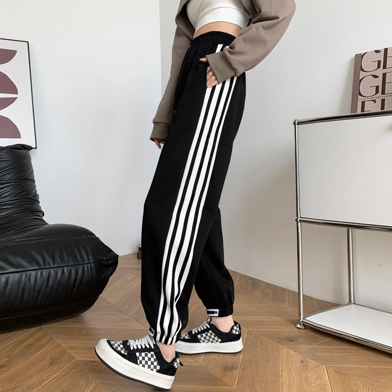 New Autumn and Winter Striped Sweatpants for Women with High Waist Casual Loose Slim Versatile Harem Sweatpants