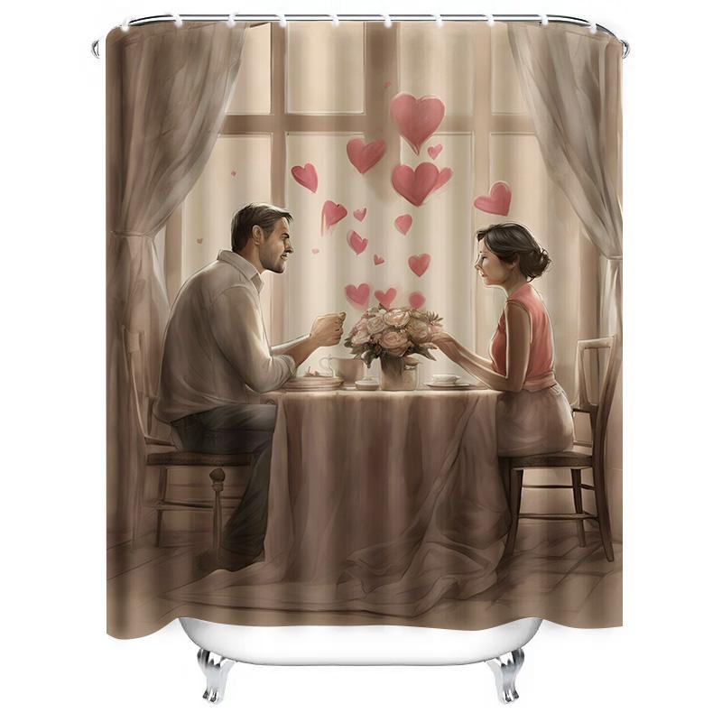Romantic Couple Waterproof Shower Curtain For Bathroom, Warm Home Decoration, Ideal Gift For Valentine'S Day