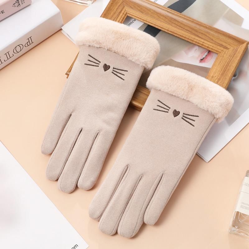 Fleecehandschuhe, Damen Herbst und Winter verdickt warm Reiten Kälte Fahren niedlich Kaninchen Samt Winter warme Handschuhe