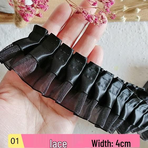 Material organza din dantelă neagră pentru îmbrăcăminte și accesorii DIY - Decorare decolteu și tiv fustă