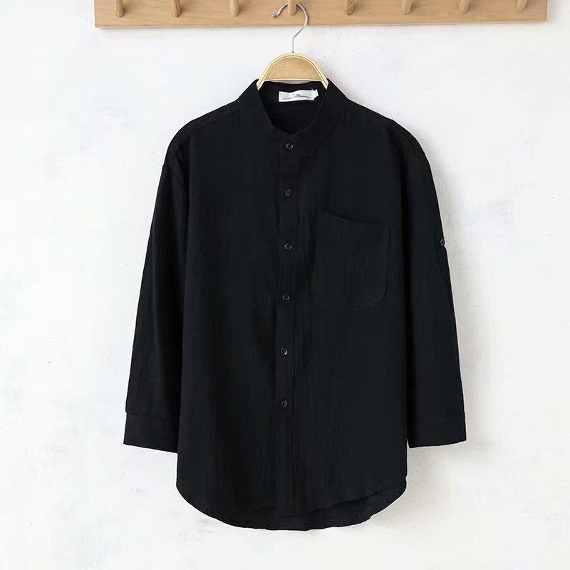 Men's Casual White Linen Shirt - Breathable, Loose-Fit, Three-Quarter Sleeve