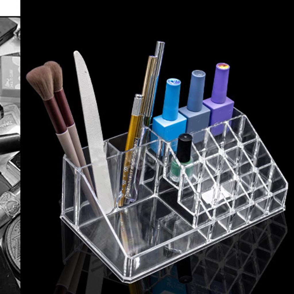 Clear Nail Polish Organizer Acrylic Display Stand Plastic Cosmetic Holder For Makeup Brush Storage Solution