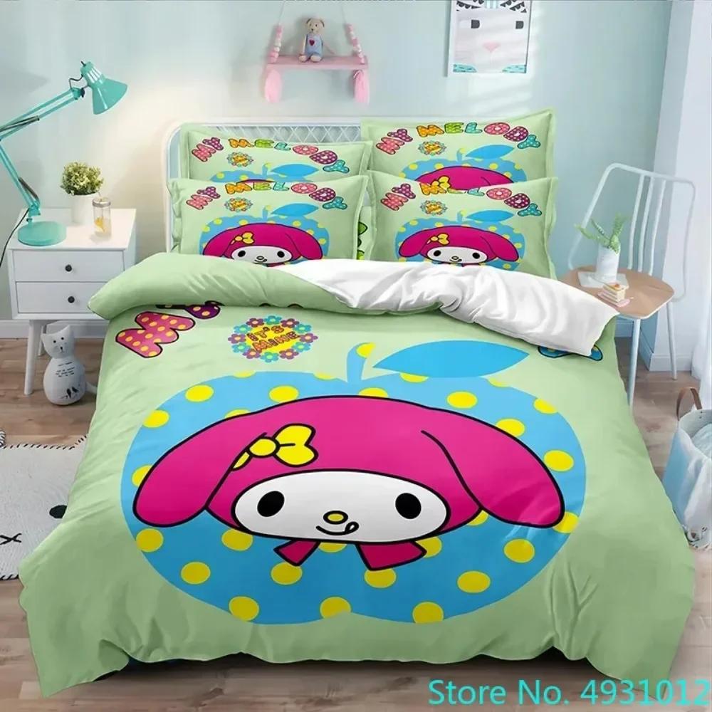 Cartoon Anime Sanrio Cinnamoroll Melody Bedding Set Kawaii Quilt Cover Duvet Cover Pillowcase Kids Girls Single Twin King Size
