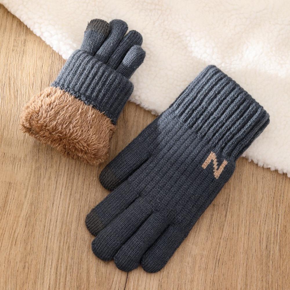 

Men Mittens Full Finger Winter Gloves Fashion Wool Knitted Gloves Winter синий