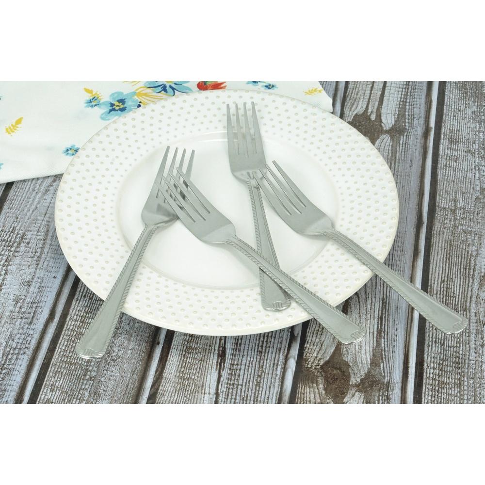 Silver Stainless Steel Lace Dinner Fork Set 4 Count Ergonomic Design Dishwasher Safe Durable Utensils Kitchen Flatware Ideal