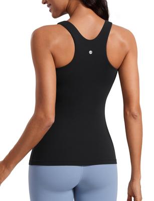 CRZ YOGA Vadderad Topp med Större Storlekar Yoga Storlek L Damkupa, Racerback, Topp, Butterluxe, Svart,
