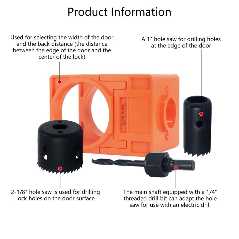 4Pcs Adjustable Door Lock Drilling Kit Featuring Reinforced Plastic Guide for Easy Installation Standard Size