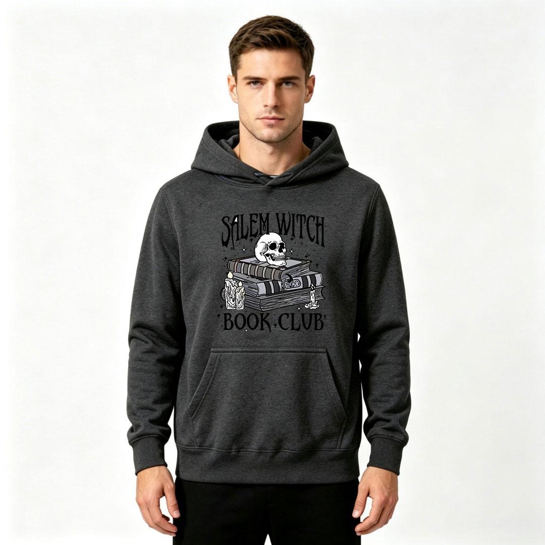 Men s Salem Witch Book Club Skull Print Hoodie Vintage Dark Halloween Magic Candle Book Graphic Long Sleeve Casual Hooded Pullover Sweatshirt S