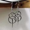 Gothic Double Hoop Zinc Alloy Earrings with Pendant for Women, Punk Style