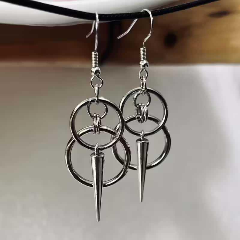 Gothic Double Hoop Zinc Alloy Earrings with Pendant for Women, Punk Style
