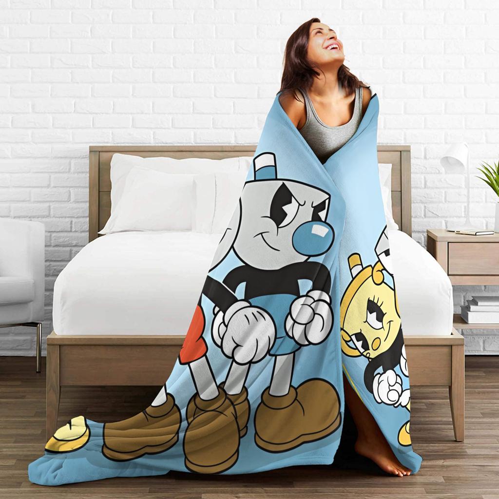 Soft Warm Blanket Child Cupheads & Mugmans Bedding Throws Cartoon Flannel Bedspread For Couch Chair Street Trend Sofa Bed Cover