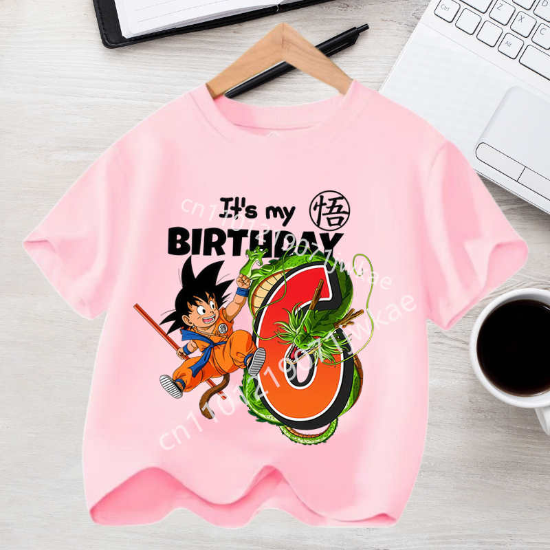 Boy Girl Clothes Anime Short Sleeve Kids White Loose Gift Dragon Ball Goku T-shirt Cotton for Children Birthday Figure Tee Top