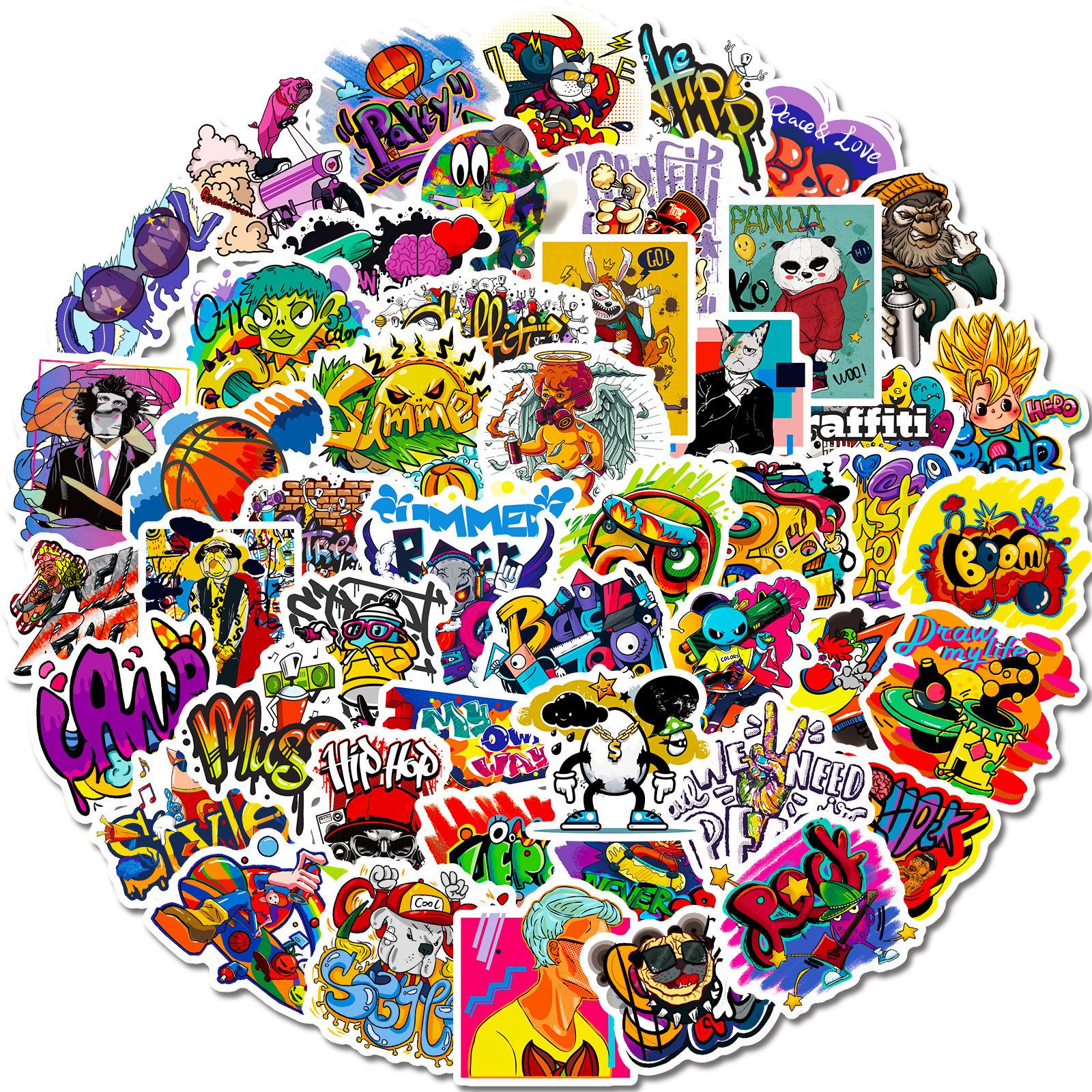 

50 Крутых Граффити Наклеек, Психоделические Наклейки в Стиле Хип-Хоп, Для Блокнотов, Чехлов для Телефонов, Декоративные Наклейки для Велосипеда